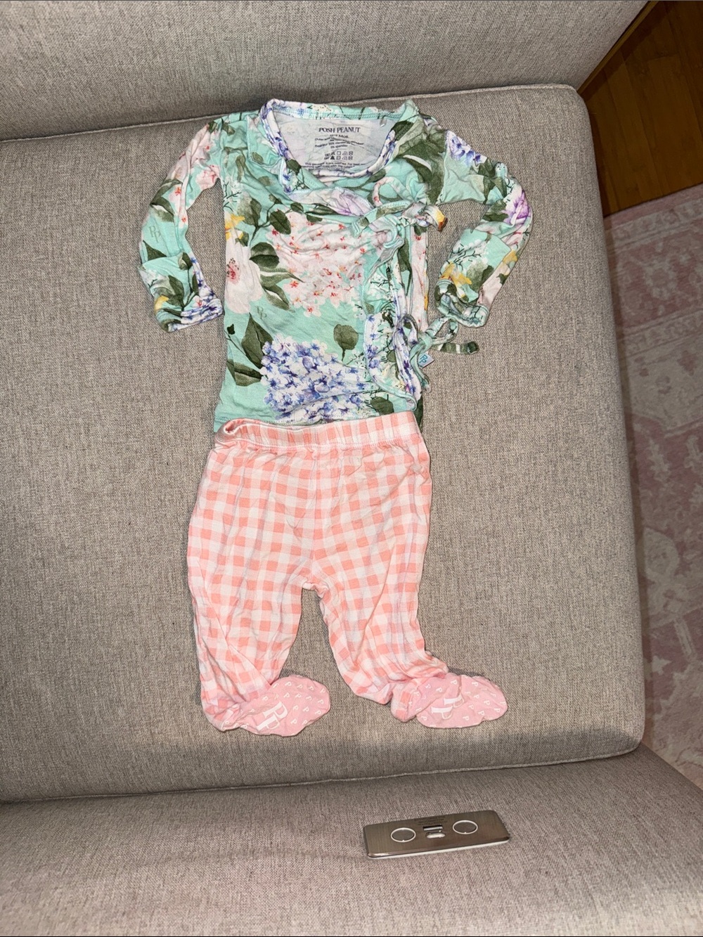 Posh Peanut Mint Floral Wrap Top with Pink Gingham Footed Pants